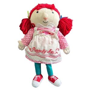 Raggedy Ann Plush Doll Red Yarn Hair Pink Dress Classic Toy